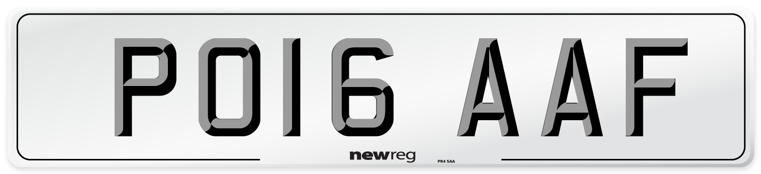 PO16 AAF Number Plate from New Reg